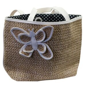 Unbranded Straw Tote Bag Women Lg Butterfly Accent Woven Beach Summer Boho NEW